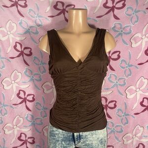 Y2k 90s Wild Cat Mcbling Low Vneck Ruched Tank Top Brown Juniors Large